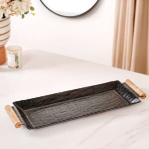 Black Wood-Handle Tray